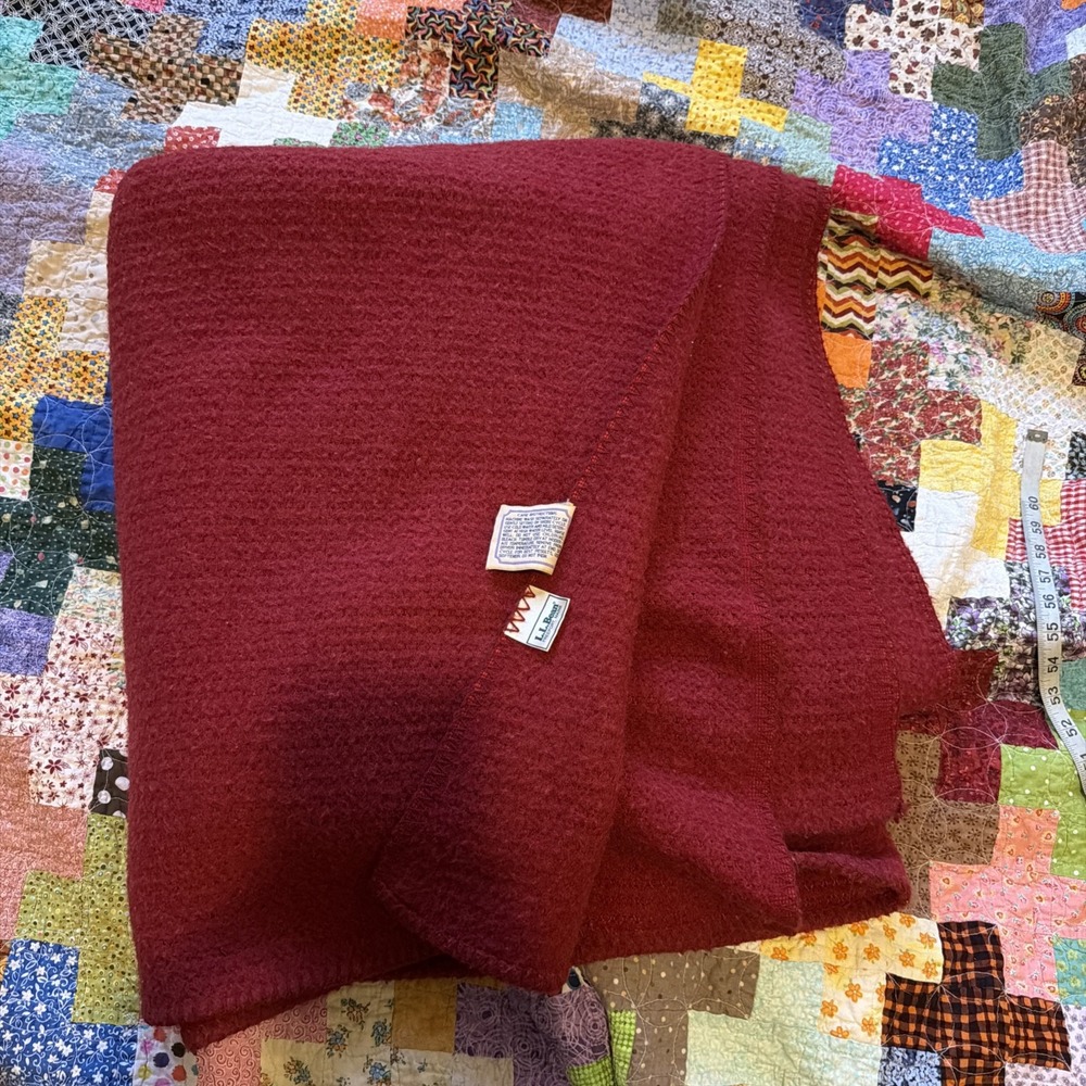 VTG LL Bean Freeport USA Wool Blanket RED 80x80 Biddeford Mills Warm Feelings